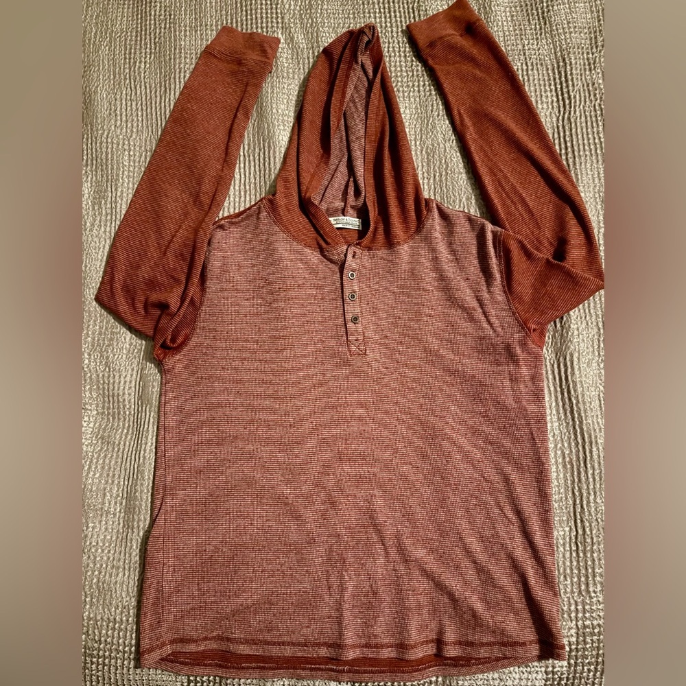 Threads 4 Thought M XL Rust Henley Hoodie Organic Cotton Sustainable Pullover